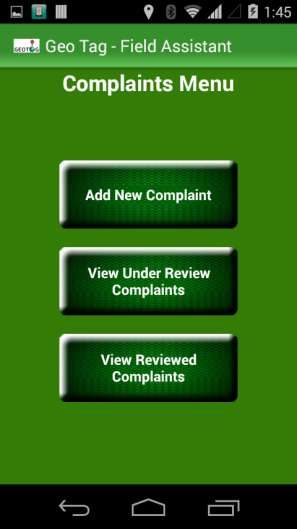 iAgro-GeoTag complaints menu