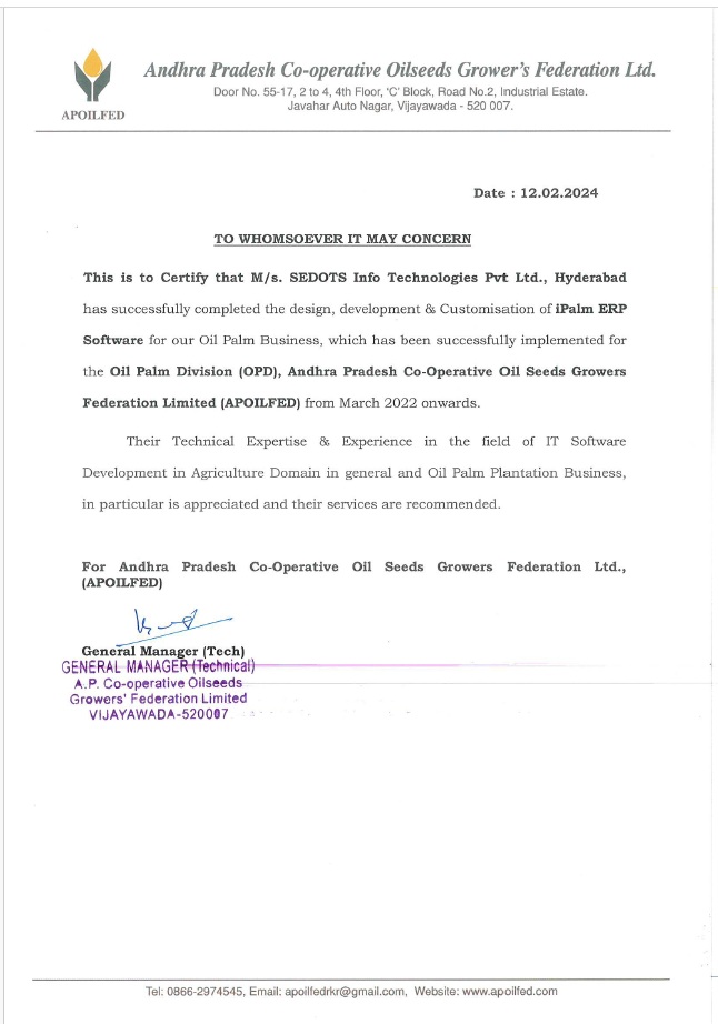 A.P.Cooprative Oiseeds Growers Federation Limited(APOILFED)</b>
