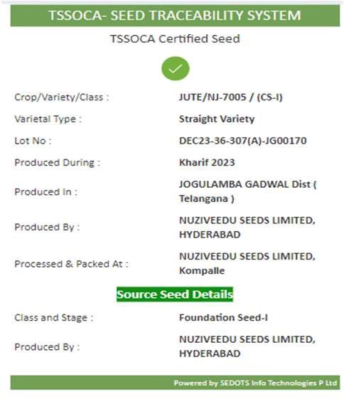 Traceability data on the mobile app after scanning the QR code
